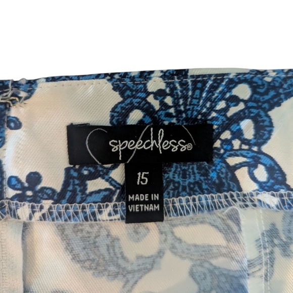 Speechless Satin Maxi Trumpet Skirt Blue/White Scroll Pattern Sz L - Picture 2 of 8